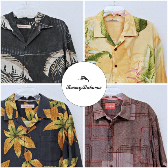 Bundle of 4 Tommy Bahama Silk Hawaii Shirts Short Sleeve Multicolors Men L